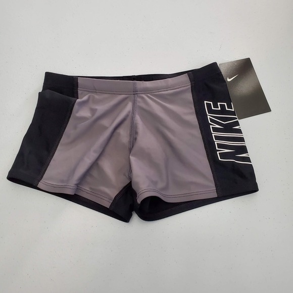 Nike Girl Activewear Shorts Large Gray Combo Colorblock Spell Out NWT - Picture 1 of 7